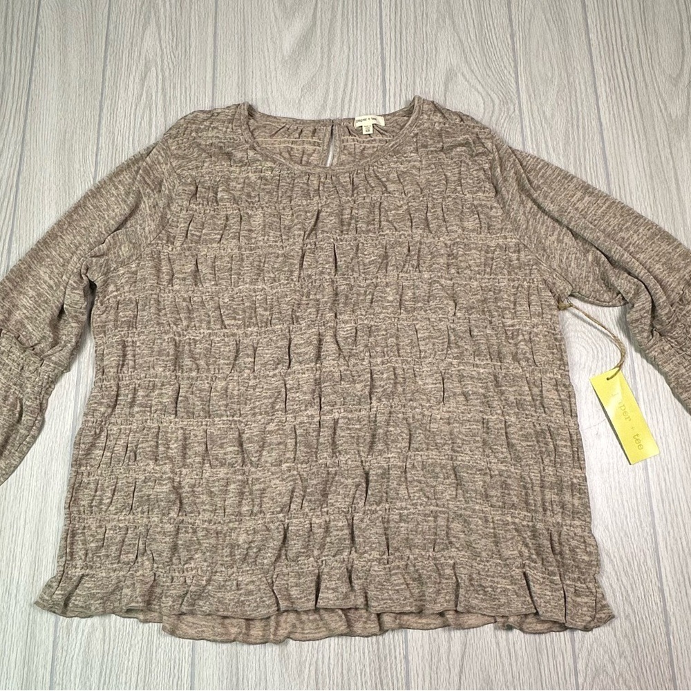 Paper Tee Taupe Textured Blouse